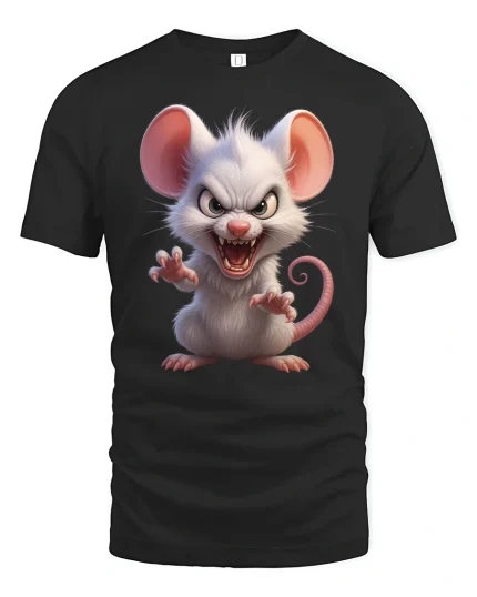 Angry Cute Mouse Fierce Cartoon Creature Graphic Tee - black t-shirt on white background
