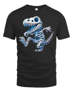 Cute Dino Skeleton Cartoon T-Rex Fun Graphic Tee - black t-shirt on white background