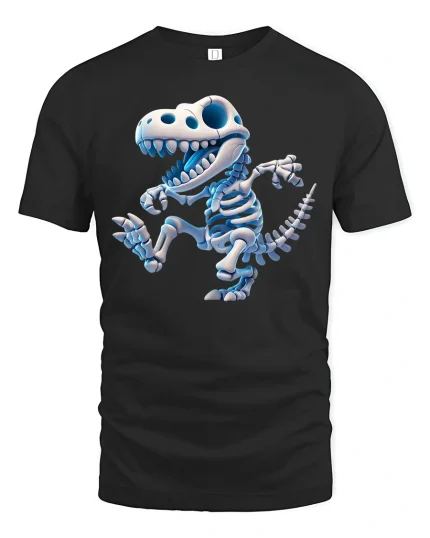 Cute Dino Skeleton Cartoon T-Rex Fun Graphic Tee - black t-shirt on white background