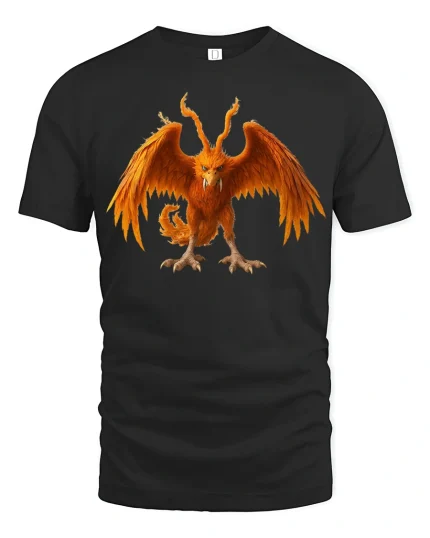 Fiery Mythical Phoenix Beast Fantasy Graphic Tee - black t-shirt on white background