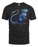 Fantasy Blue Scaled Mouse Creature Art Tee - black t-shirt on white background