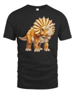 Cute Orange Triceratops Cartoon Dino Graphic Tee - black t-shirt on white background