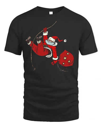 Funny Santa Rope Swing Christmas Cartoon Graphic Tee - black t-shirt on white background
