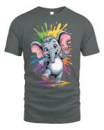 Cute Baby Elephant Rainbow Splash Graphic Tee - gray t-shirt on white background
