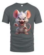 Angry Cute Mouse Fierce Cartoon Creature Graphic Tee - gray t-shirt on white background