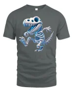 Cute Dino Skeleton Cartoon T-Rex Fun Graphic Tee - gray t-shirt on white background