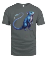 Fantasy Blue Scaled Mouse Creature Art Tee - gray t-shirt on white background