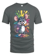 Cute Rainbow Splash Mouse Cartoon Fun Graphic Tee - gray t-shirt on white background