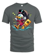Rich Money Duck Cartoon Splash Graphic Fun Tee - gray t-shirt on white background