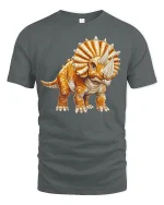 Cute Orange Triceratops Cartoon Dino Graphic Tee - gray t-shirt on white background