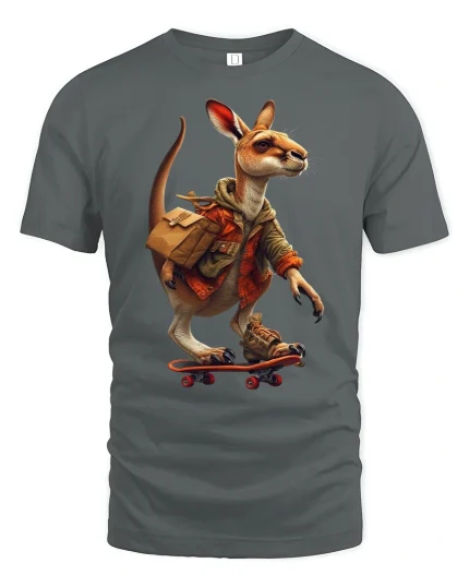 Skater Kangaroo Cool Street Style Graphic Tee - gray t-shirt on white background