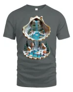 Seashell Waterfall Mini World Fantasy Art Tee - gray t-shirt on white background