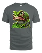 Funny Crazy Chameleon Creature Cartoon Graphic Tee - gray t-shirt on white background