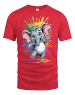 Cute Baby Elephant Rainbow Splash Graphic Tee - red t-shirt on white background