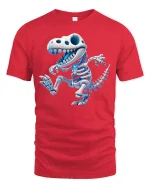 Cute Dino Skeleton Cartoon T-Rex Fun Graphic Tee - red t-shirt on white background