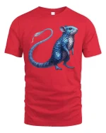 Fantasy Blue Scaled Mouse Creature Art Tee - red t-shirt on white background