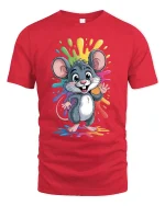 Cute Rainbow Splash Mouse Cartoon Fun Graphic Tee - red t-shirt on white background