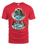 Seashell Waterfall Mini World Fantasy Art Tee - red t-shirt on white background