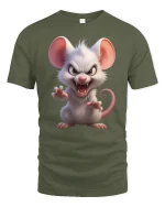 Angry Cute Mouse Fierce Cartoon Creature Graphic Tee - military green t-shirt on white background