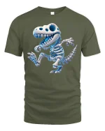 Cute Dino Skeleton Cartoon T-Rex Fun Graphic Tee - military green t-shirt on white background