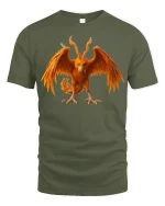 Fiery Mythical Phoenix Beast Fantasy Graphic Tee - military green t-shirt on white background