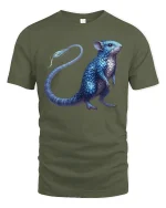 Fantasy Blue Scaled Mouse Creature Art Tee - military green t-shirt on white background