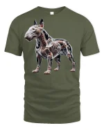 X-Ray Bulldog Skeleton Art Graphic Style Tee - military green t-shirt on white background