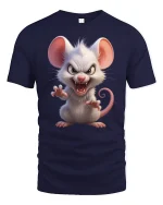 Angry Cute Mouse Fierce Cartoon Creature Graphic Tee - navy t-shirt on white background