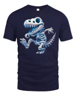 Cute Dino Skeleton Cartoon T-Rex Fun Graphic Tee - navy t-shirt on white background