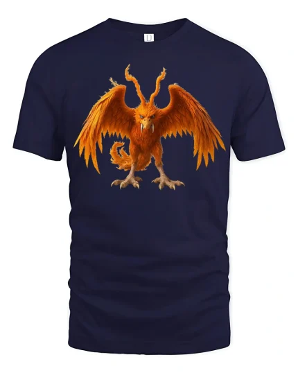 Fiery Mythical Phoenix Beast Fantasy Graphic Tee - navy t-shirt on white background