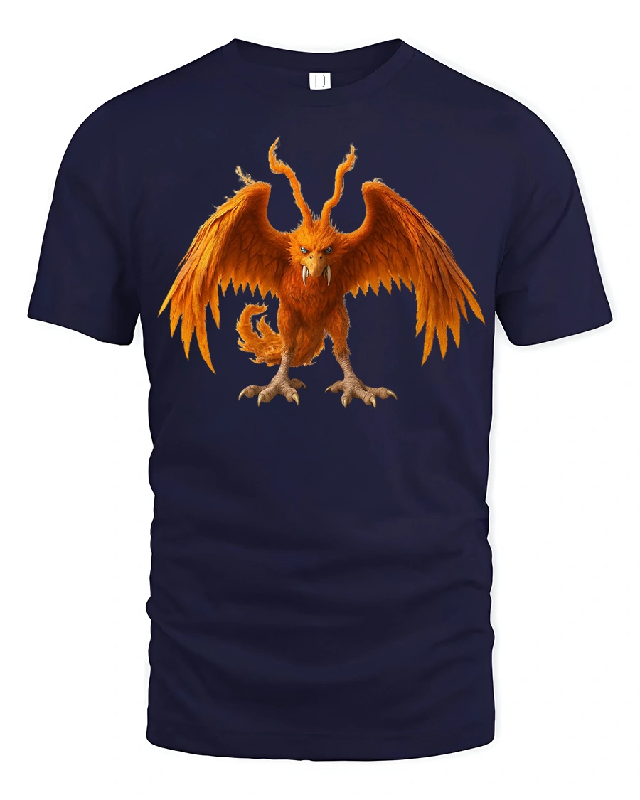 Fiery Mythical Phoenix Beast Fantasy Graphic Tee - 1 Fiery Mythical Phoenix Beast Fantasy Graphic Tee - navy t-shirt on white background