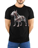 X-Ray Bulldog Skeleton Art Graphic Style Tee - model wearing black tee with hands behind back