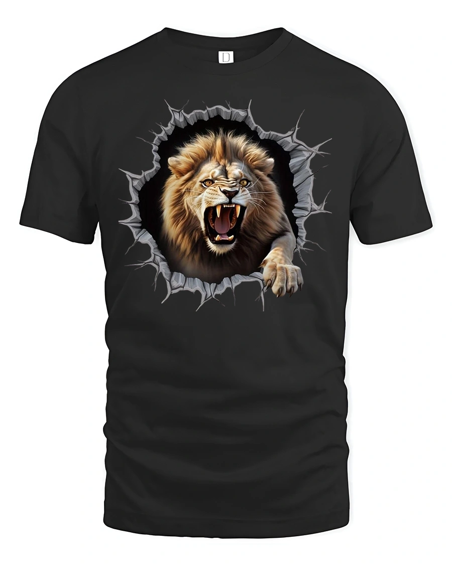 3D Roaring Lion Breakthrough Wild Graphic T-Shirt - 1 3D Roaring Lion Breakthrough Wild Graphic T-Shirt - black t-shirt on white background
