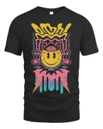 Psychedelic Smiley Brain Burst Trippy Art T-Shirt - black t-shirt on white background