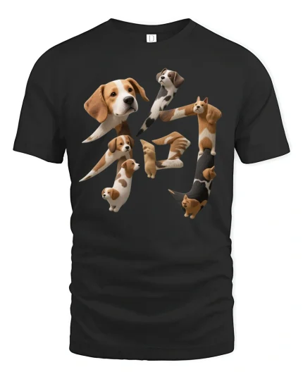 Cute Puppy Character Art Funny Dog Shape Graphic Tee - black t-shirt on white background