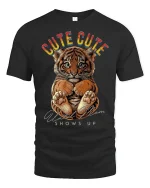 Cute Tiger Cub Mom Warning Graphic T-Shirt Tee - black t-shirt on white background
