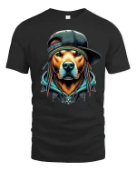Hip Hop Dog Braids Cool Urban Style Graphic T-Shirt - black t-shirt on white background