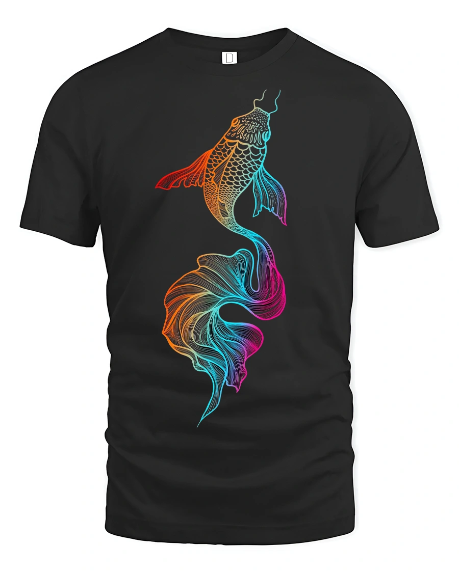 Vibrant Koi Fish Art Graphic Spirit Flow T-Shirt - 1 Vibrant Koi Fish Art Graphic Spirit Flow T-Shirt - black t-shirt on white background
