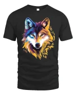 Colorful Wolf Spirit Art Graphic Wild Style T-Shirt - black t-shirt on white background