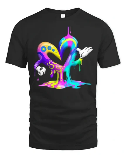 Dripping Color Heart Cartoon Style Vibrant Art T-Shirt - black t-shirt on white background