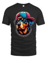 Hip Hop Dog Neon Style Cool Graphic Streetwear Tee - black t-shirt on white background