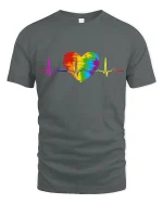 Rainbow Heartbeat Pride Graphic Love Support T-Shirt - gray t-shirt on white background