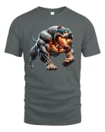 Inferno Cyber Beast Dog Fiery Monster Art T-Shirt - gray t-shirt on white background
