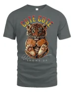 Cute Tiger Cub Mom Warning Graphic T-Shirt Tee - gray t-shirt on white background