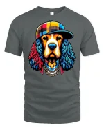 Hip Hop Colorful Dog Art Graphic Cool Style T-Shirt - gray t-shirt on white background