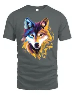 Colorful Wolf Spirit Art Graphic Wild Style T-Shirt - gray t-shirt on white background