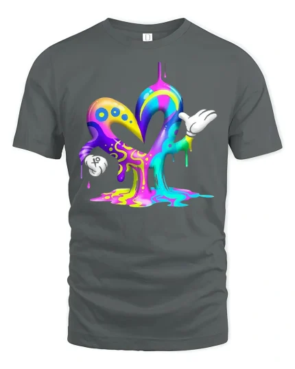 Dripping Color Heart Cartoon Style Vibrant Art T-Shirt - gray t-shirt on white background