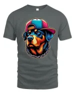 Hip Hop Dog Neon Style Cool Graphic Streetwear Tee - gray t-shirt on white background