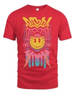 Psychedelic Smiley Brain Burst Trippy Art T-Shirt - red t-shirt on white background