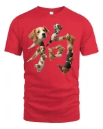 Cute Puppy Character Art Funny Dog Shape Graphic Tee - red t-shirt on white background